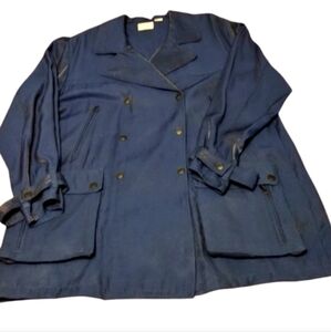 Elisabeth Liz Claiborne Y2K Metallic Blue Blazer Utility Rain Coat 1X